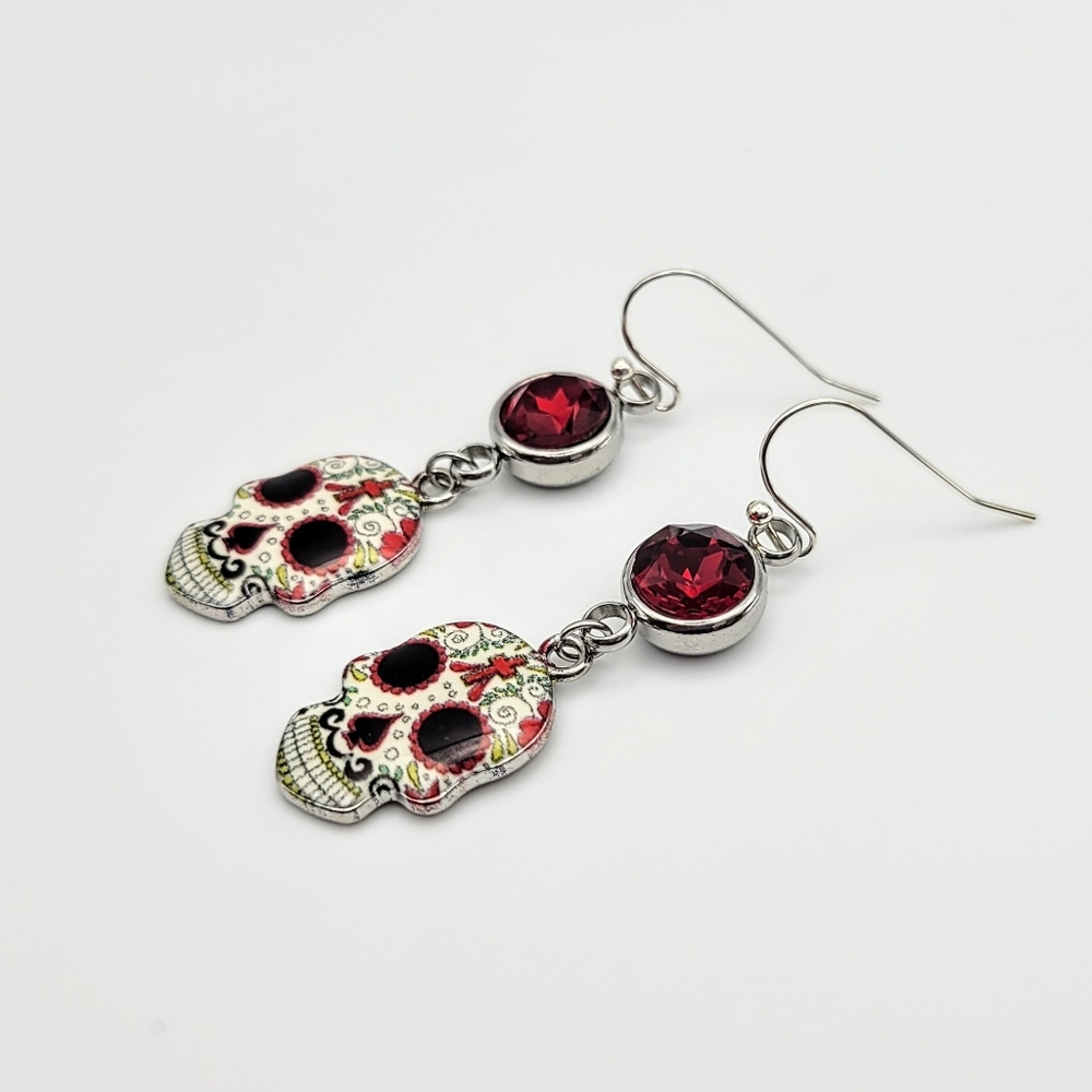 Sugar Skull Ruby Gemstone Dangle Earring